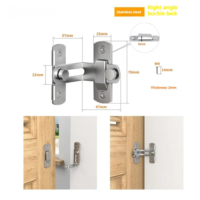 Black carbon steel warehouse hook lock with stainless steel components for sliding doors at 90-degree angle
