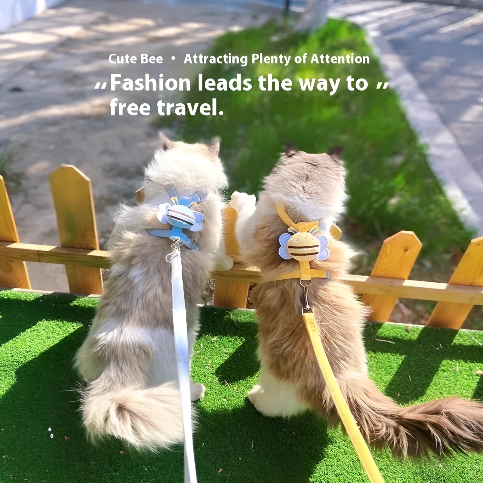 Bee-shaped adjustable cat harness and leash set in bright polyester colours