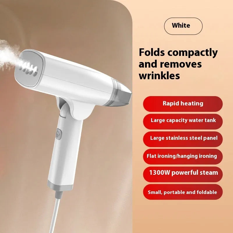 Blue handheld garment steamer with water tank and temperature controls