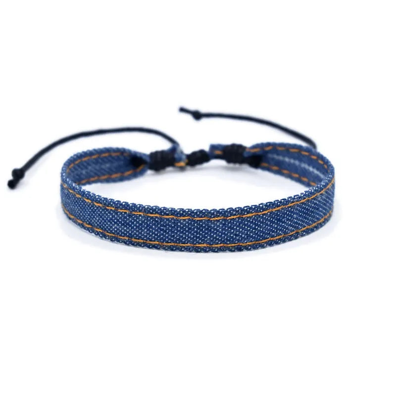 Denim fabric bracelet strap with national style design for unisex wear