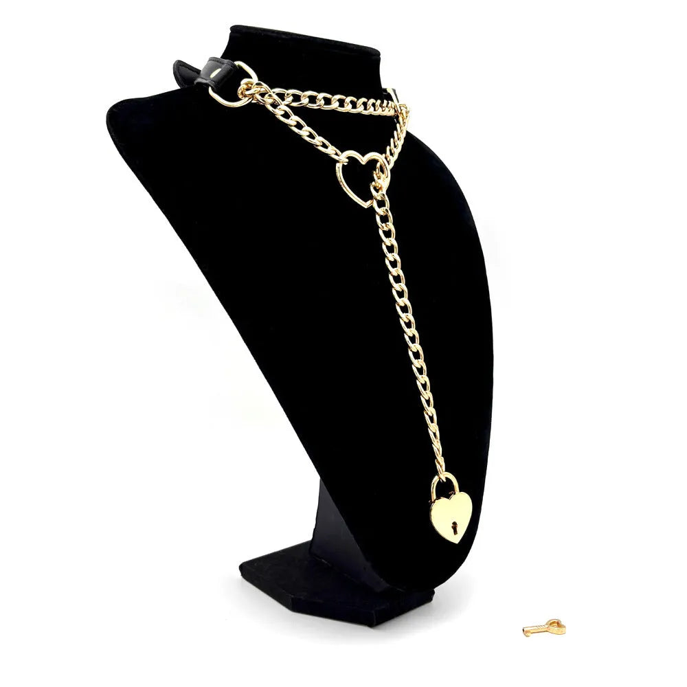 Black leather flirting training alternative traction collar necklace for men and women
