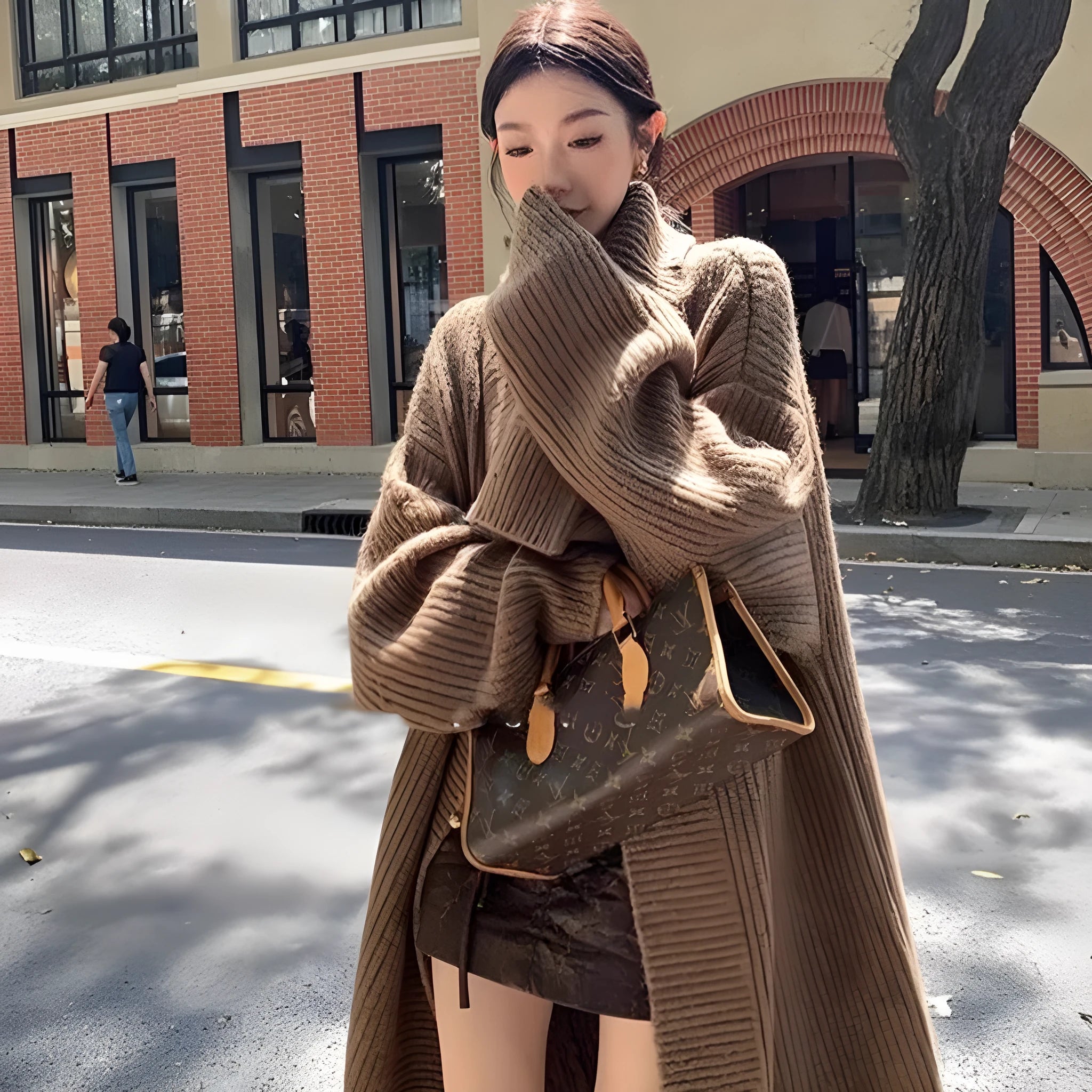 Women's autumn winter large lapel long cardigan jacket in chenille fabric with princess sleeves
