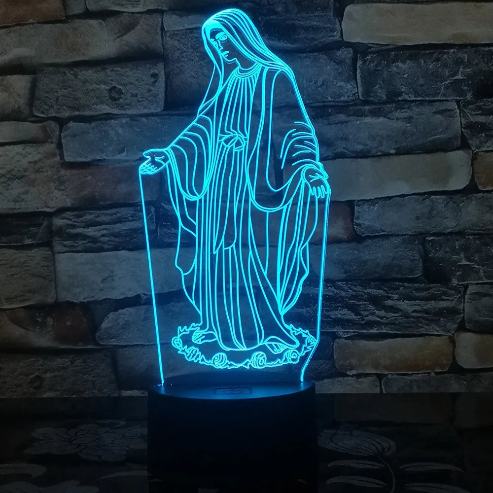 3D LED night light for kids with colourful dual-ring pattern on acrylic panel and remote control.