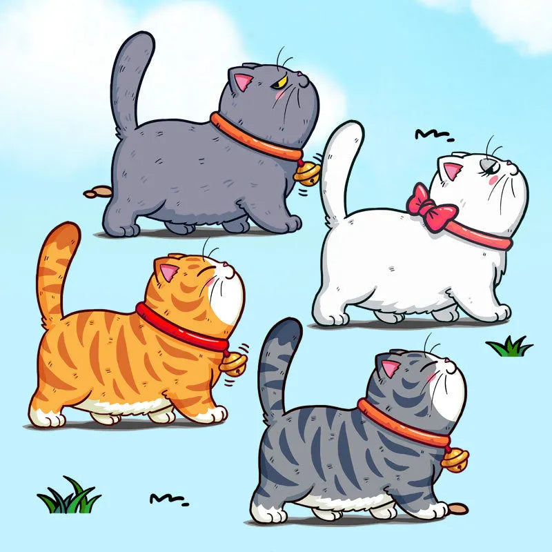 PVC waterproof car sticker showing five walking cats design for vehicle personalisation in multiple sizes