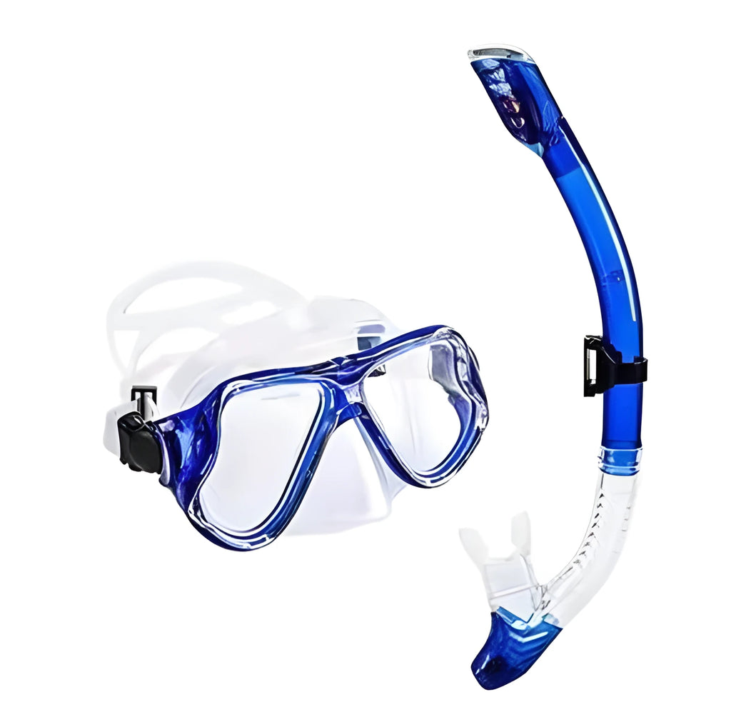 Anti-fog diving goggles with PC frame, silicone skirt, and adjustable strap in multiple colours.