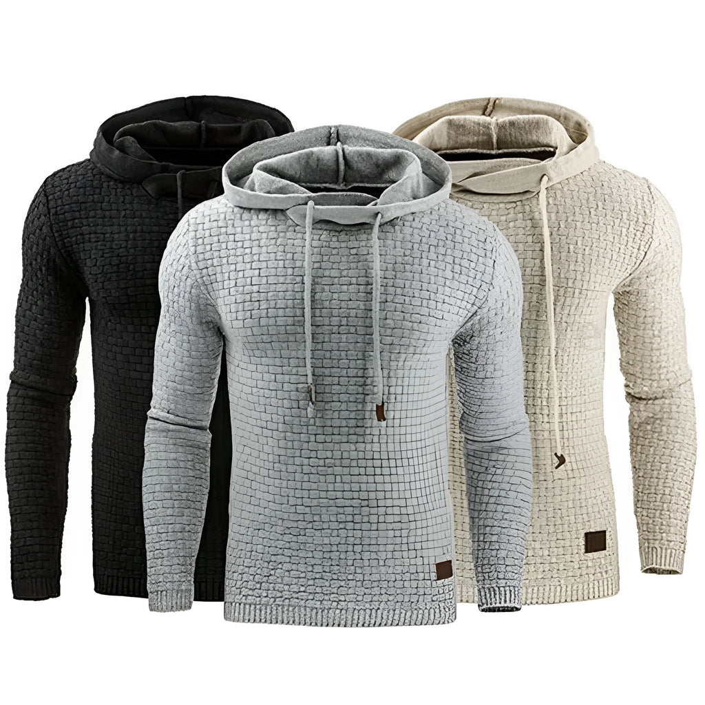 Men's jacquard hoodie long sleeve pullover casual solid colour cotton blend sweatshirt