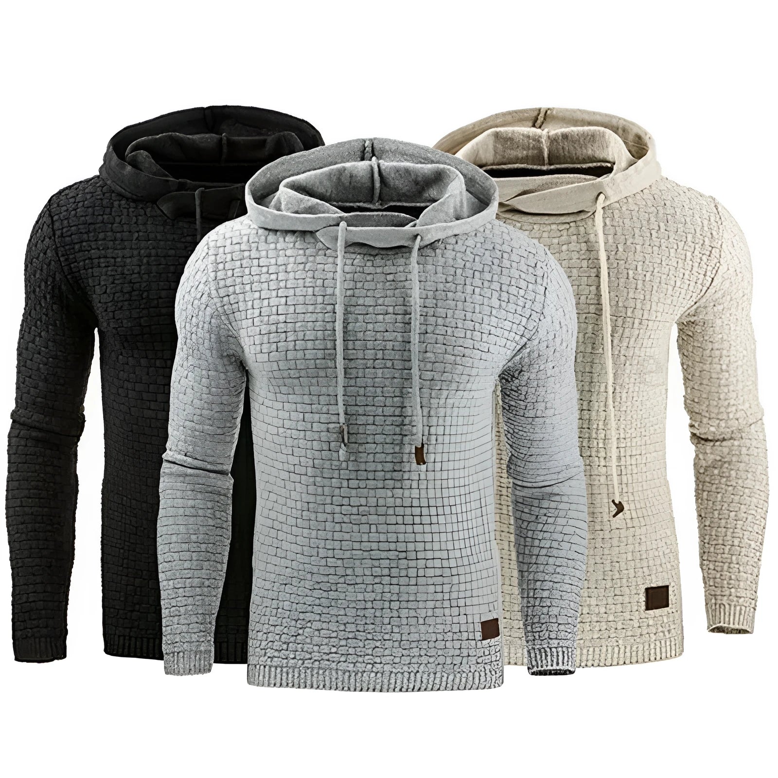 Men's jacquard hoodie long sleeve pullover casual solid colour cotton blend sweatshirt