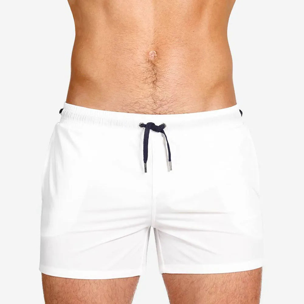 Men's solid colour polyester swimming shorts with mesh lining in army green