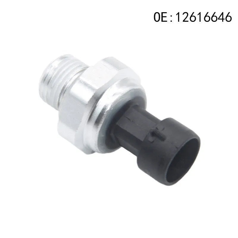 Silver metal fuel pressure sensor for automotive use, compatible with GM models.