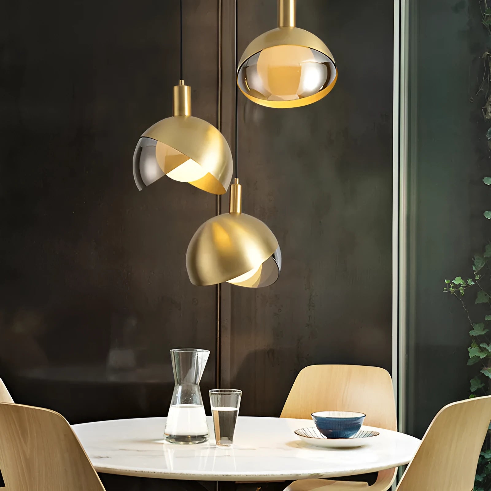 Single head iron droplight ceiling lamp with 20cm drop in gold finish.