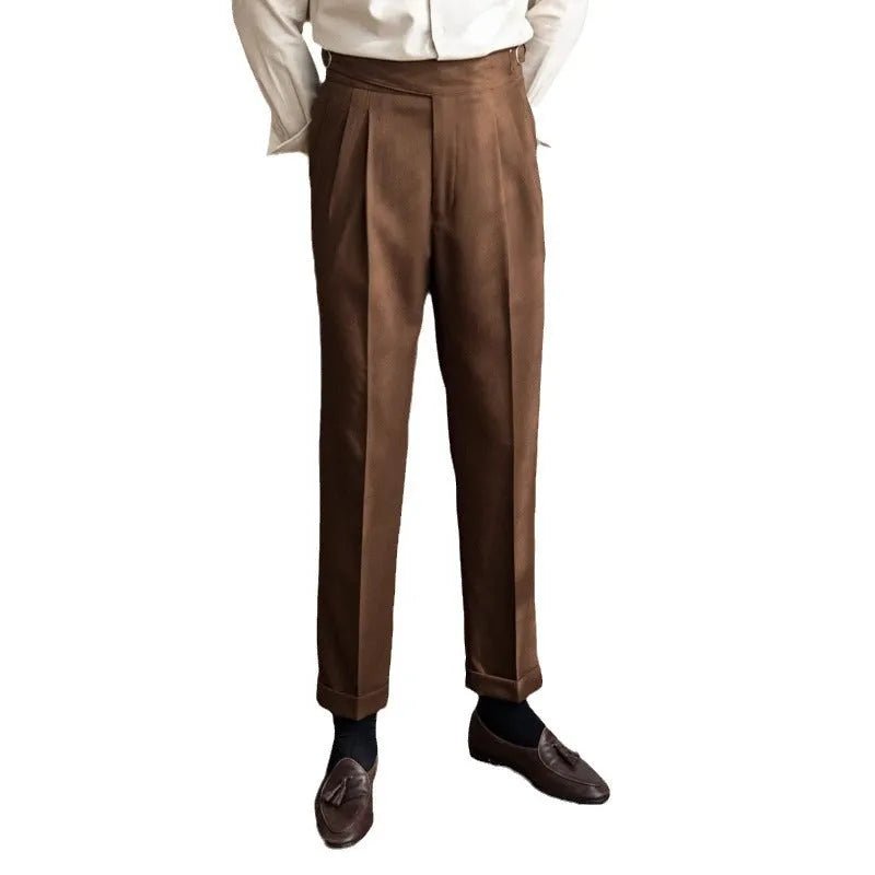 Men's high waist straight leg casual trousers in polyester available in four colours