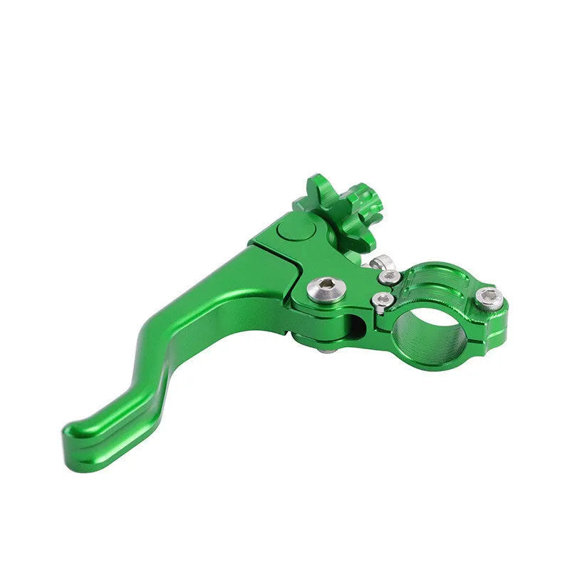 Set of two finger motorcycle clutch levers in aluminium alloy shown in multiple colour options including red, blue, and black.