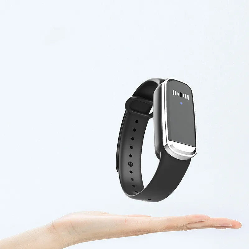 Black and white ultrasonic mosquito repellent bracelet for pregnancy and baby protection.