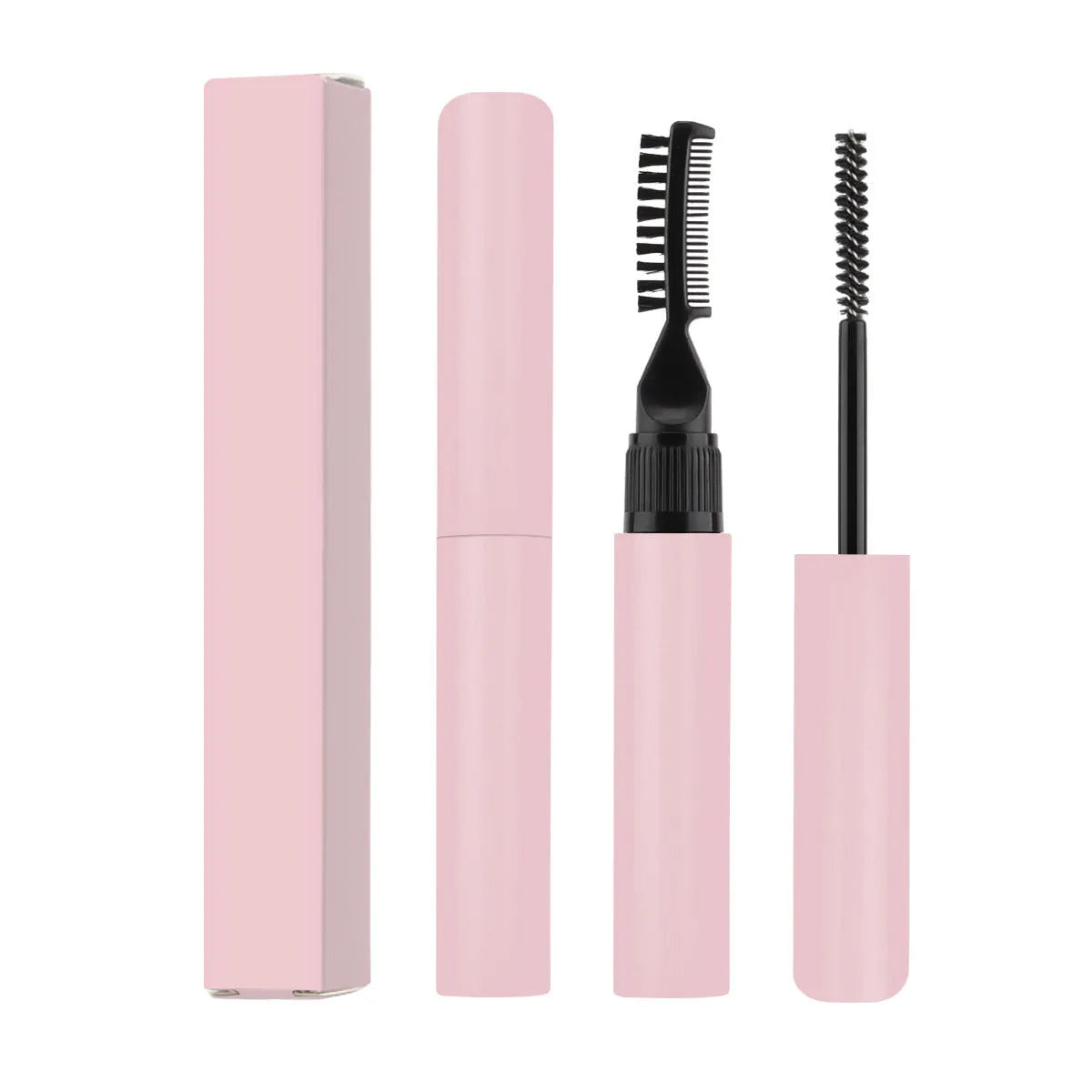Eyebrow glue with brush applicator for shaping natural eyebrows, available in pink and white transparent formulas