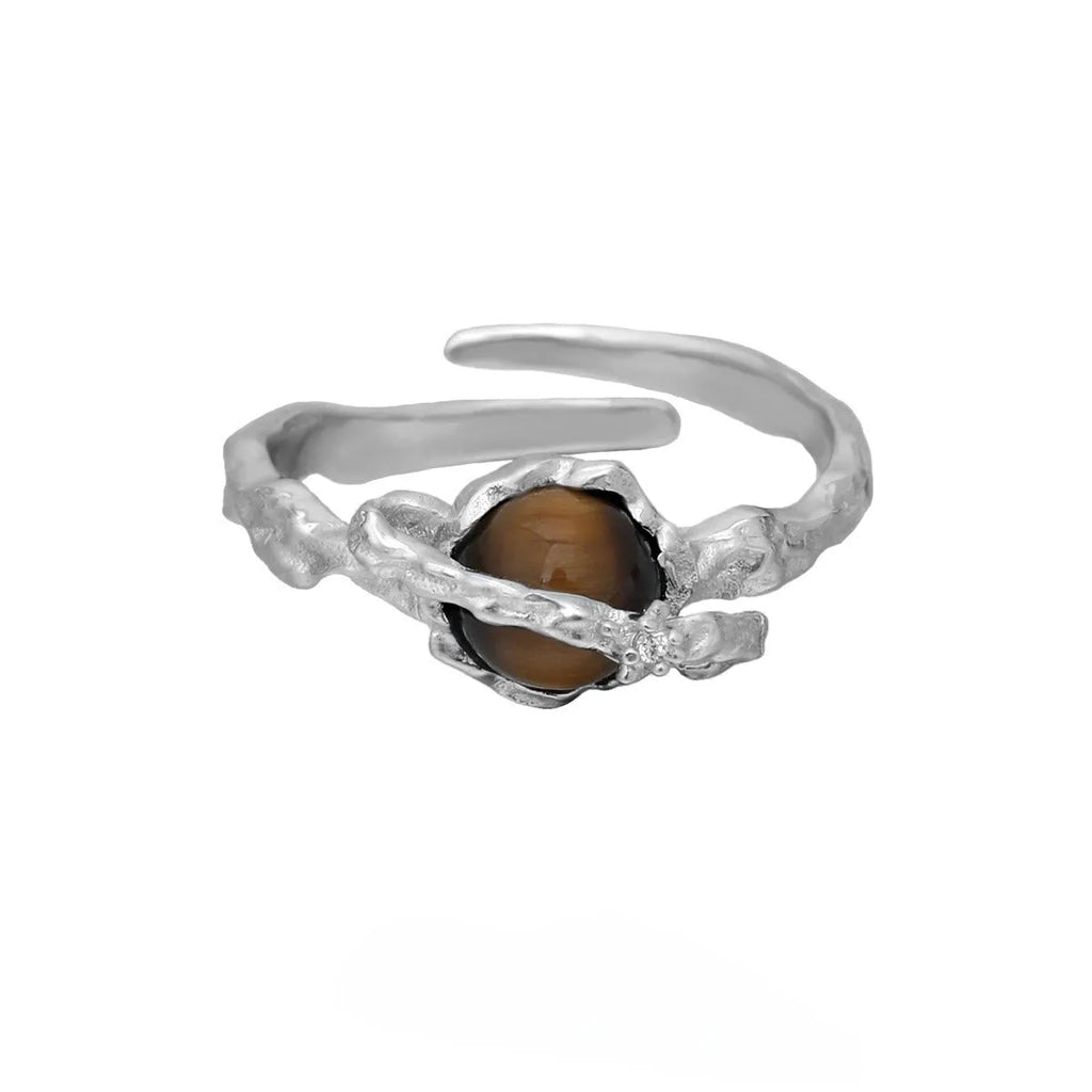 Women's Saturn open ring with adjustable size in white gold colour