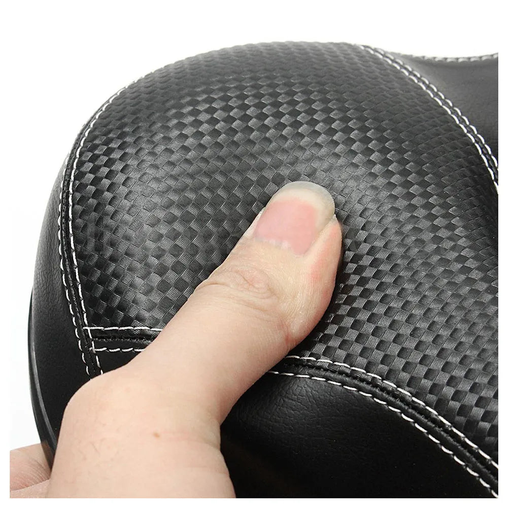 Black leather mountain bike saddle with standard rails for seat post mounting