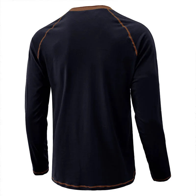 Men's cotton long-sleeved T-shirt in straight fit with raglan sleeves, available in multiple colours including white and camel