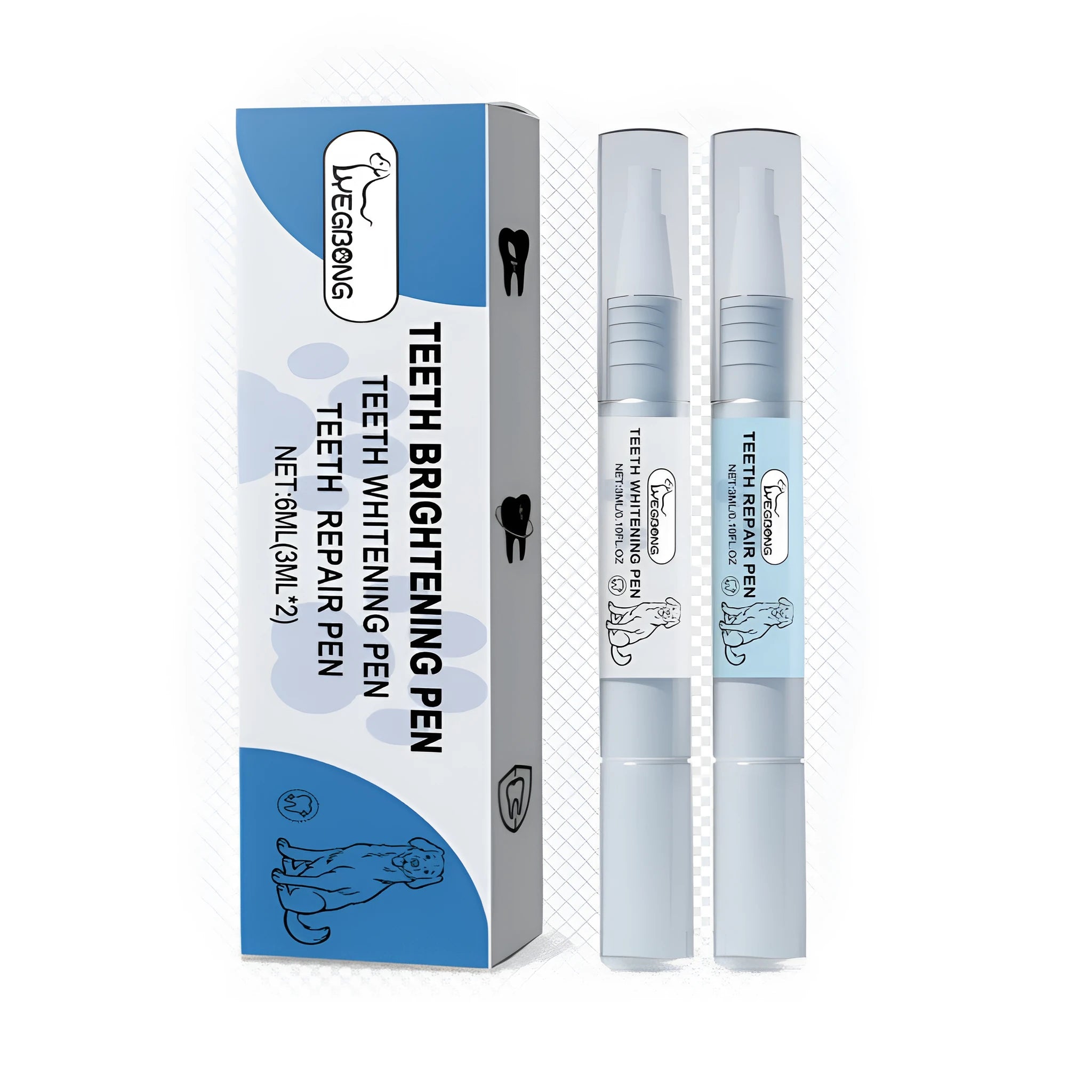Pet teeth brightening pen set with repair and whitening pens for dog and cat dental care