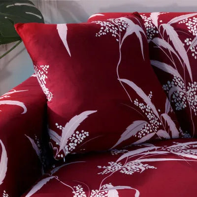 Printed geometric stretch sofa slipcover on double seat sofa in modern simplicity style