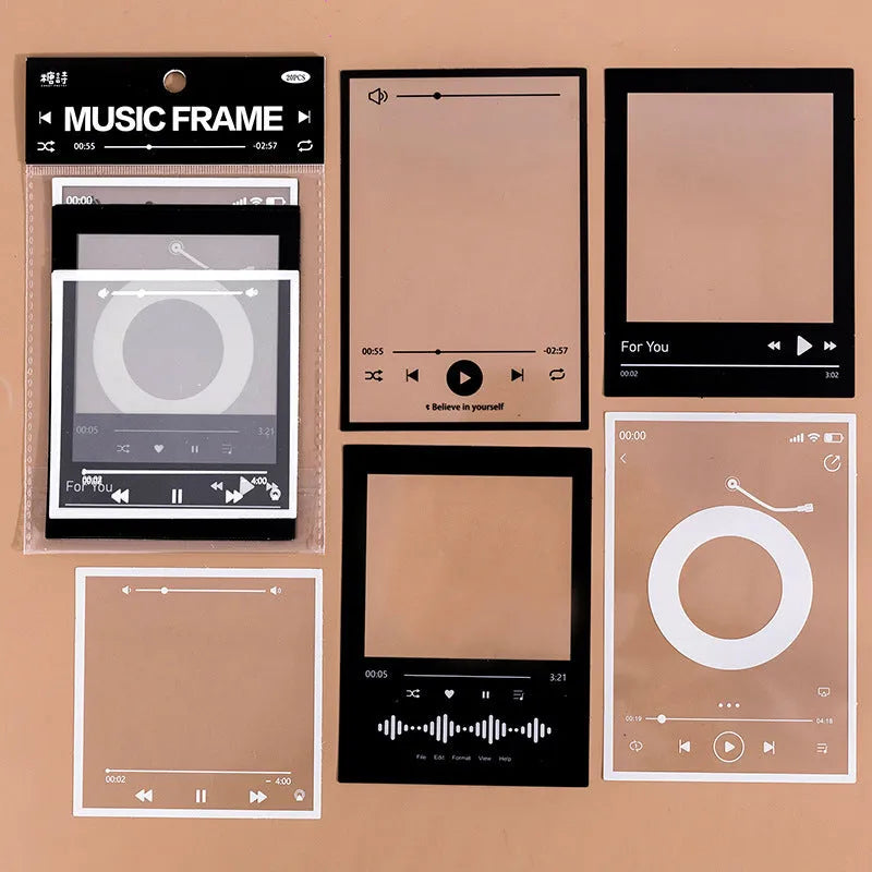 Pack of 15 transparent retro-themed decorative stickers including film, music, and photography frames.
