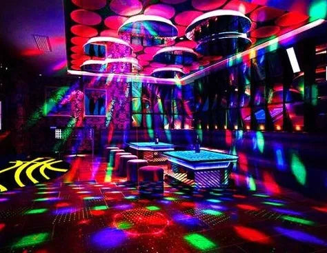 Black LED laser magic fan stage lighting equipment showing compact design with projection apertures