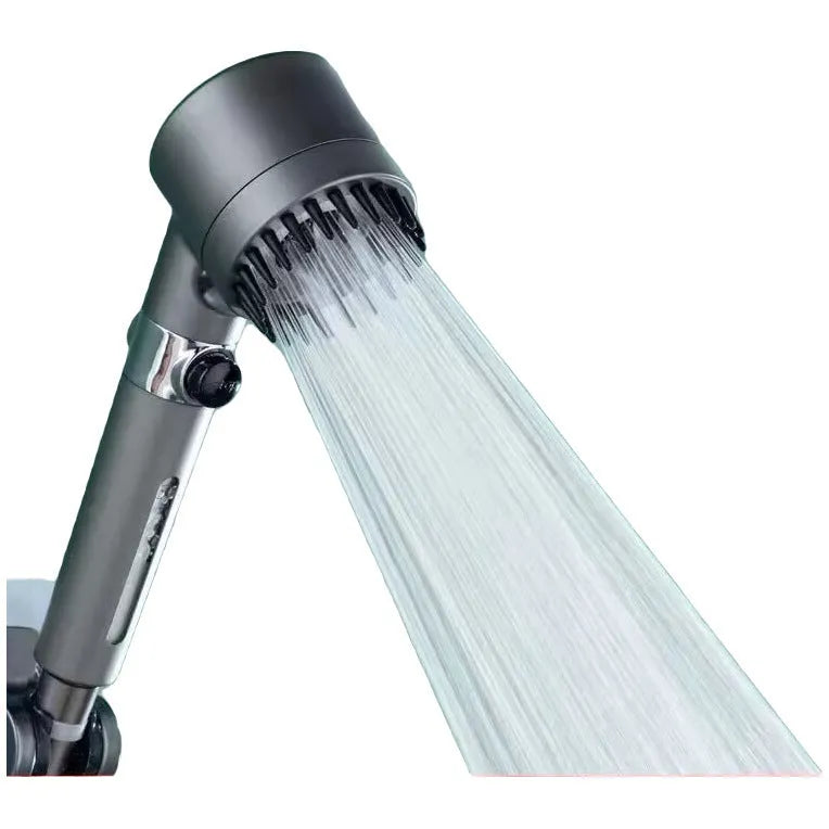 A portable ABS plastic shower head with a modern design, shown with three spray mode icons.