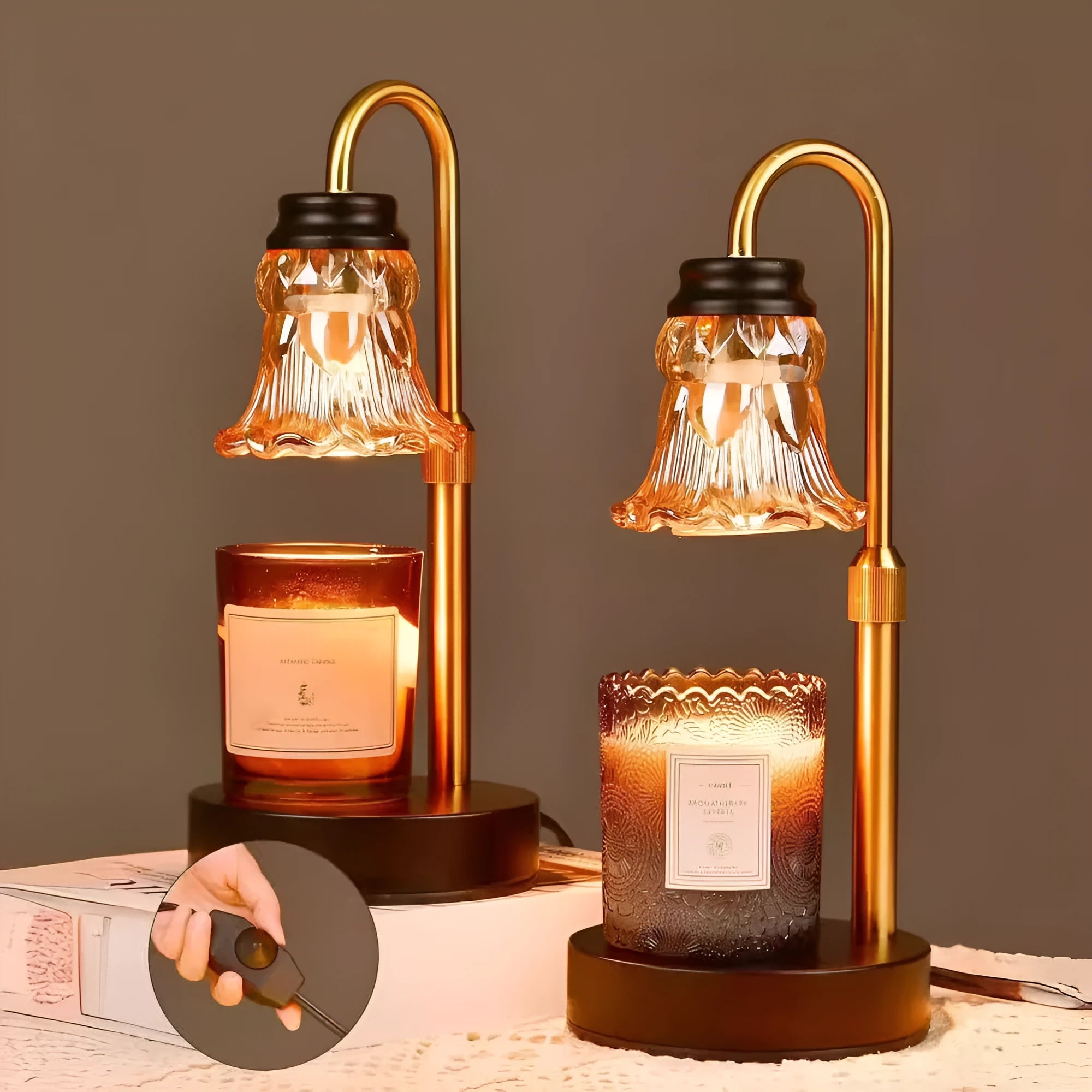 Bamboo aromatherapy wax melting lamp showing 30.5cm height with UK plug