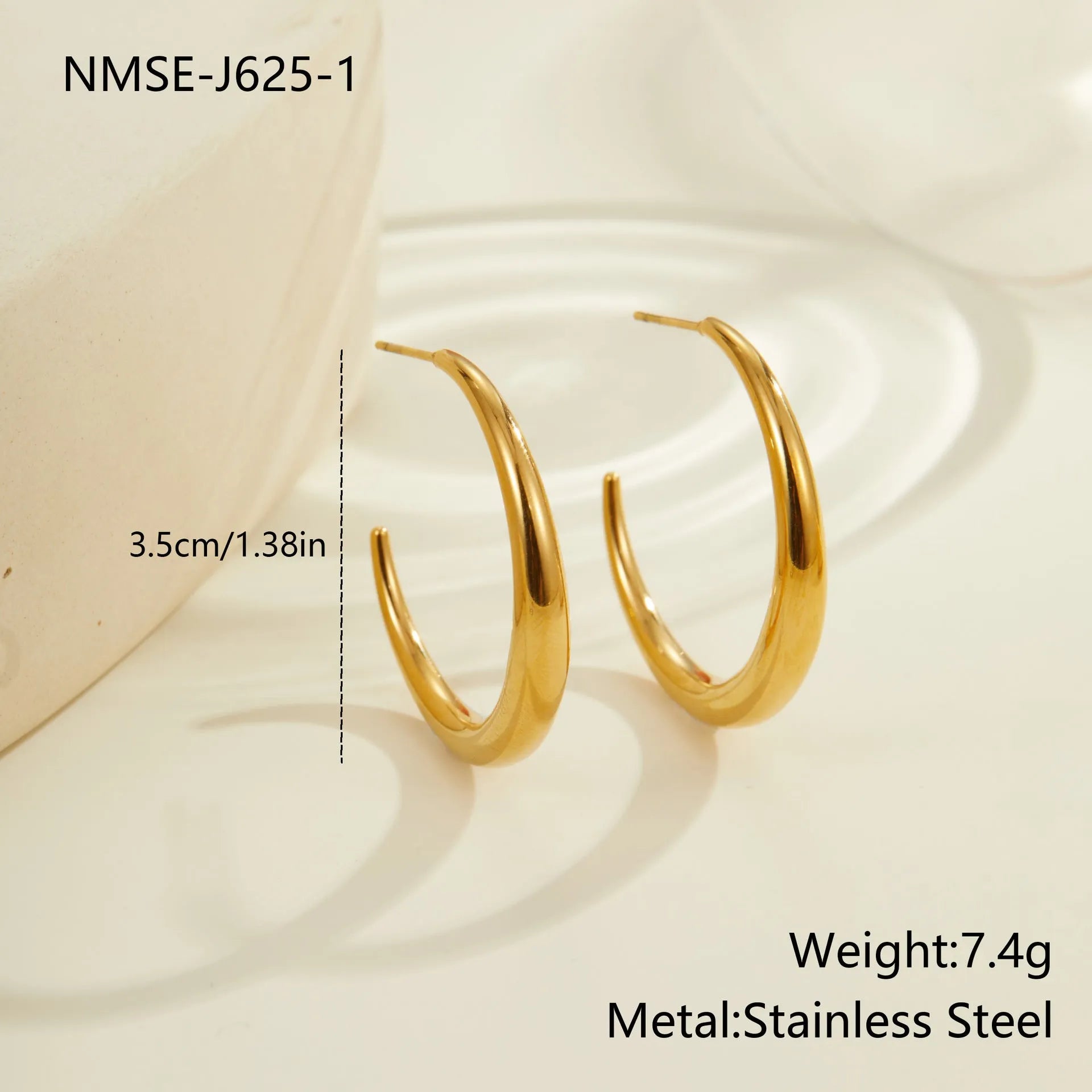Geometric round hoop earrings in stainless steel with gold or steel finishes in large and small sizes