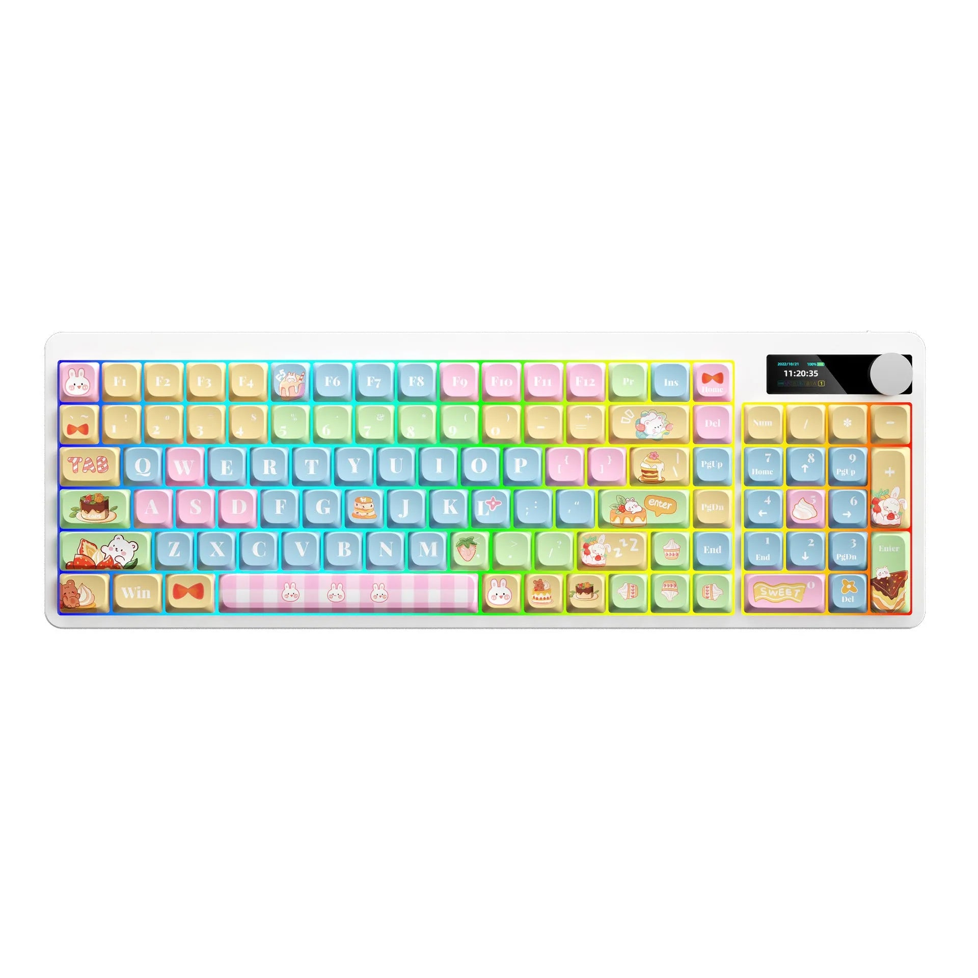 Black iron cow mechanical keyboard with RGB backlight showing full keys without punching design