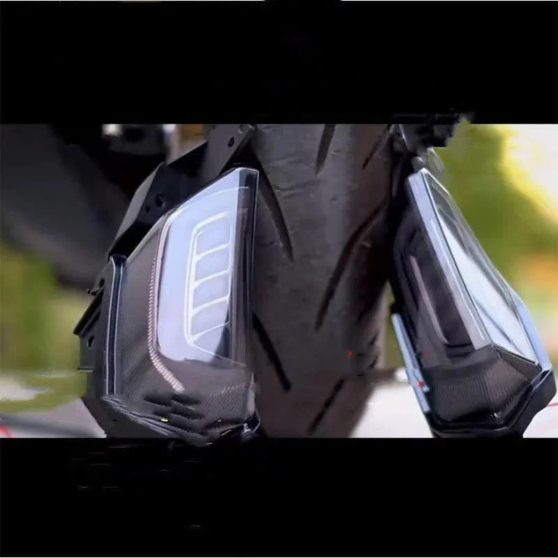 Pair of LED light strips for Yamaha NMAX155 scooter in white, blue, or red with yellow turn signal section.