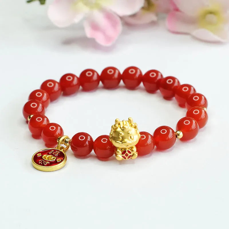 Red agate stone bracelet with 8mm beads for Chinese zodiac Year of the Dragon
