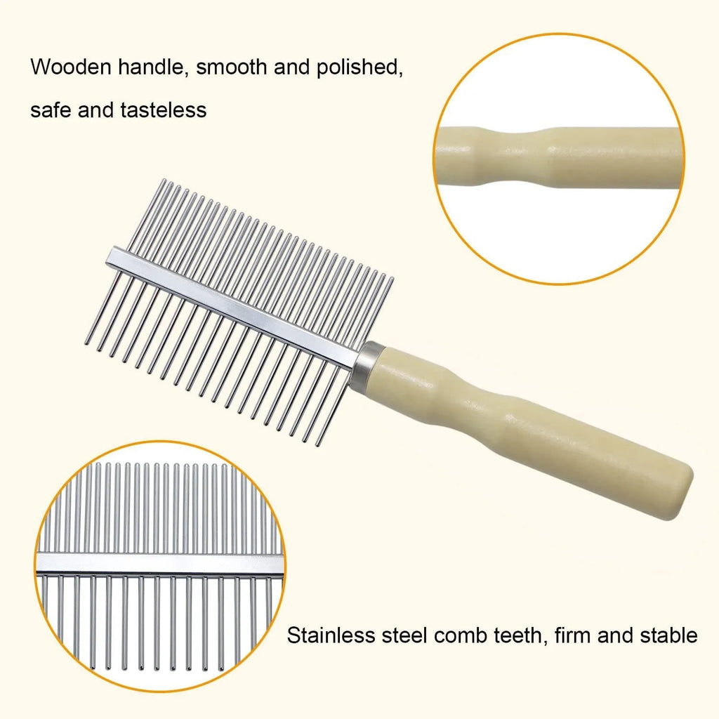 Wooden handle pet grooming comb for dogs and cats with round-tip teeth