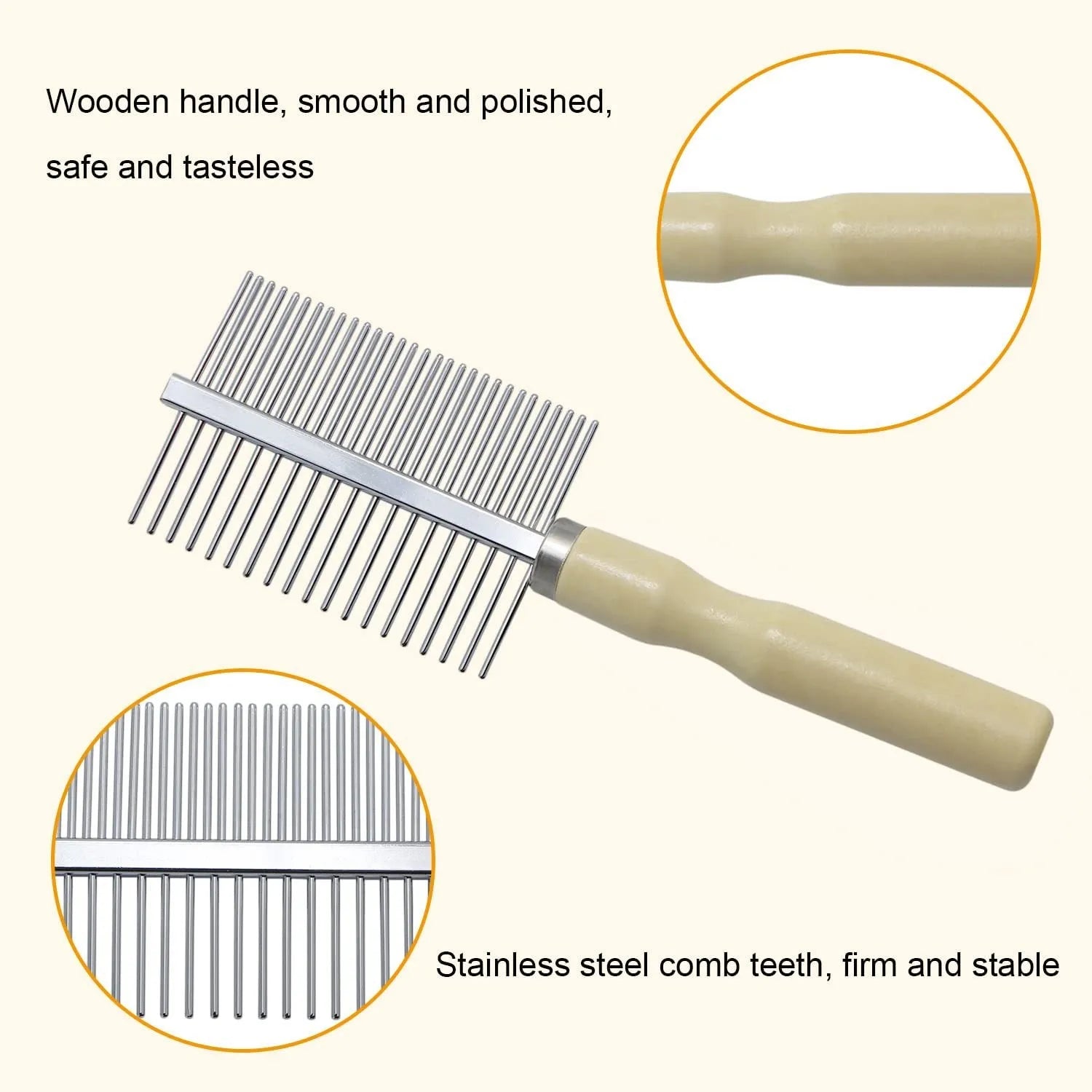 Wooden handle pet grooming comb for dogs and cats with round-tip teeth