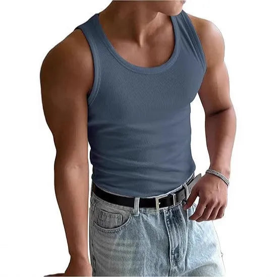 Men's tight-fitting round neck fitness T-shirt in polyester with wool lining for summer sports