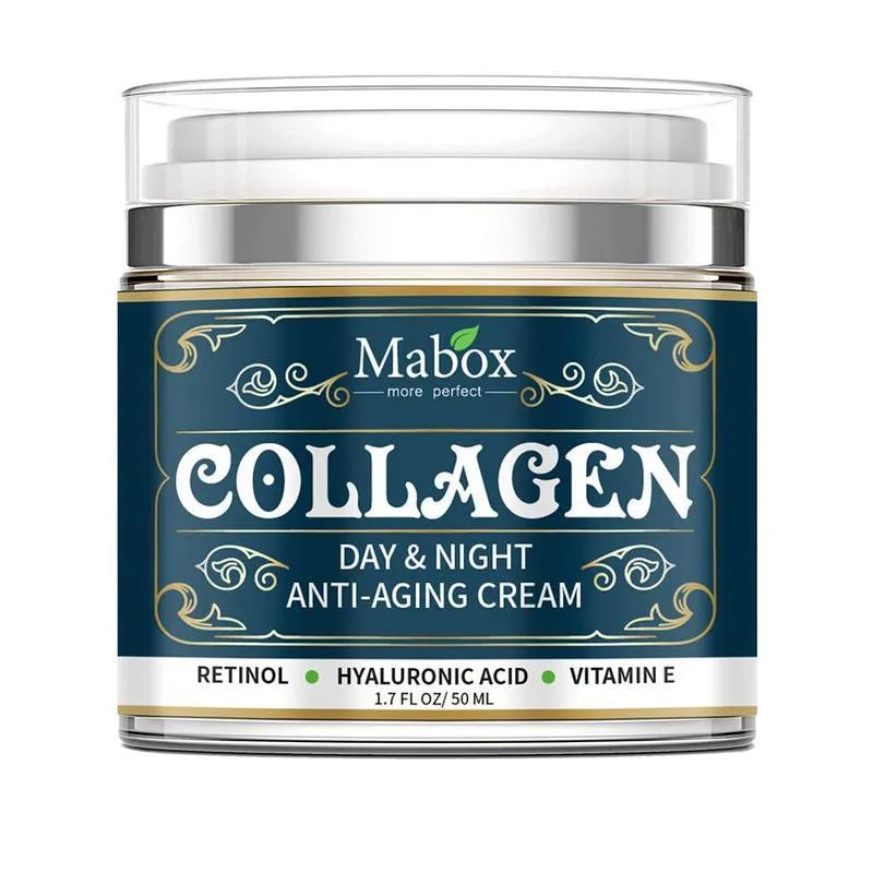 Blue jar of 50g Collagen Moisturizing Facial Cream with SPF10 for day and night use