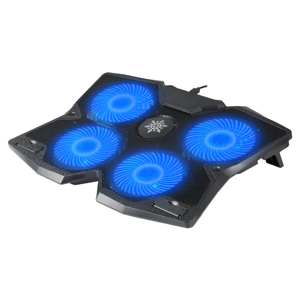 Black plastic notebook radiator with four fans, 406x297x30mm, USB-powered laptop cooling stand