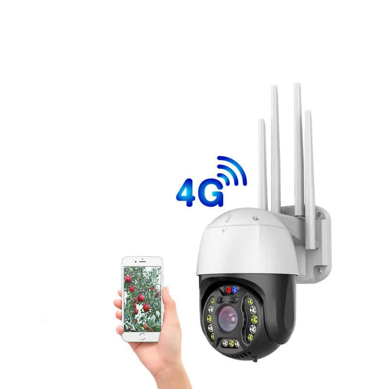 White outdoor dome security camera with 360-degree rotation on a wall mount