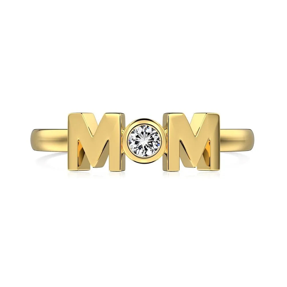 MOM Design silver personality ring with letter motif in gold finish