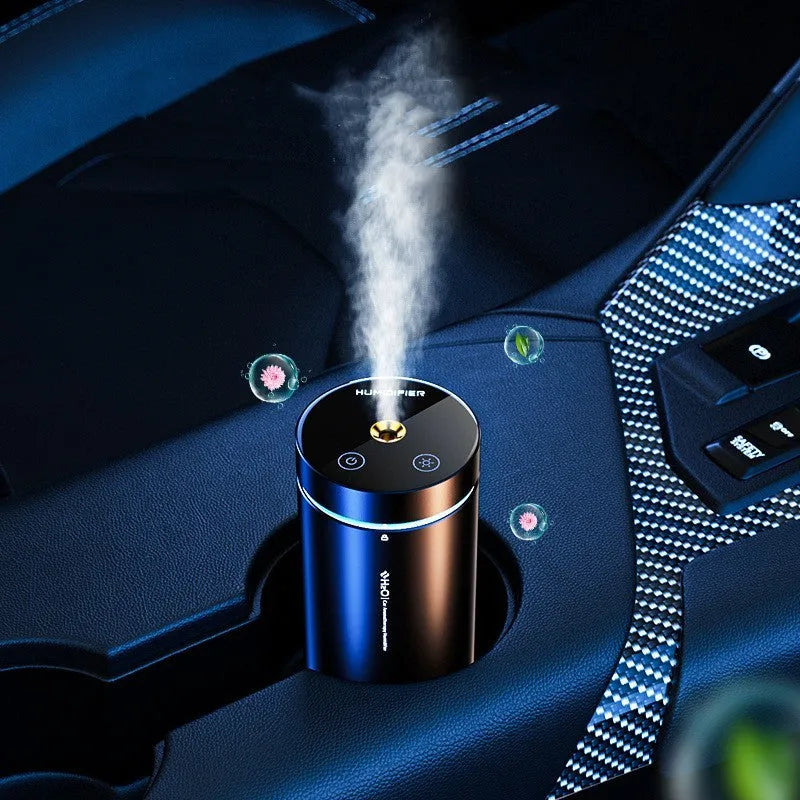 Vehicle mounted humidifier with 2.6-4.0L tank, USB power, square metal body, and single fog outlet