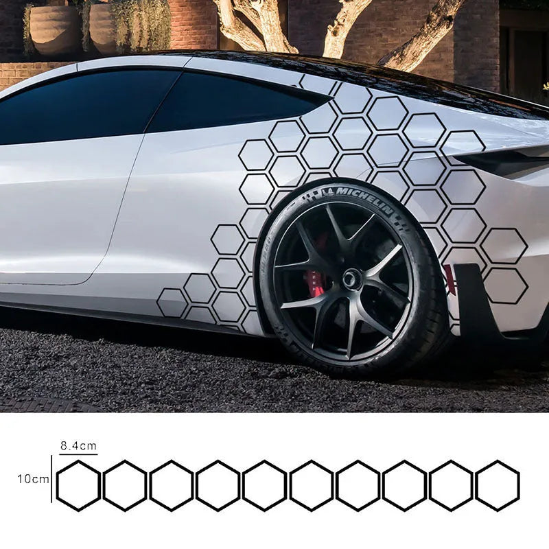 Reflective car body stickers in hexagon pattern, 8.4x10cm each, 10-pack, black white red colourful options
