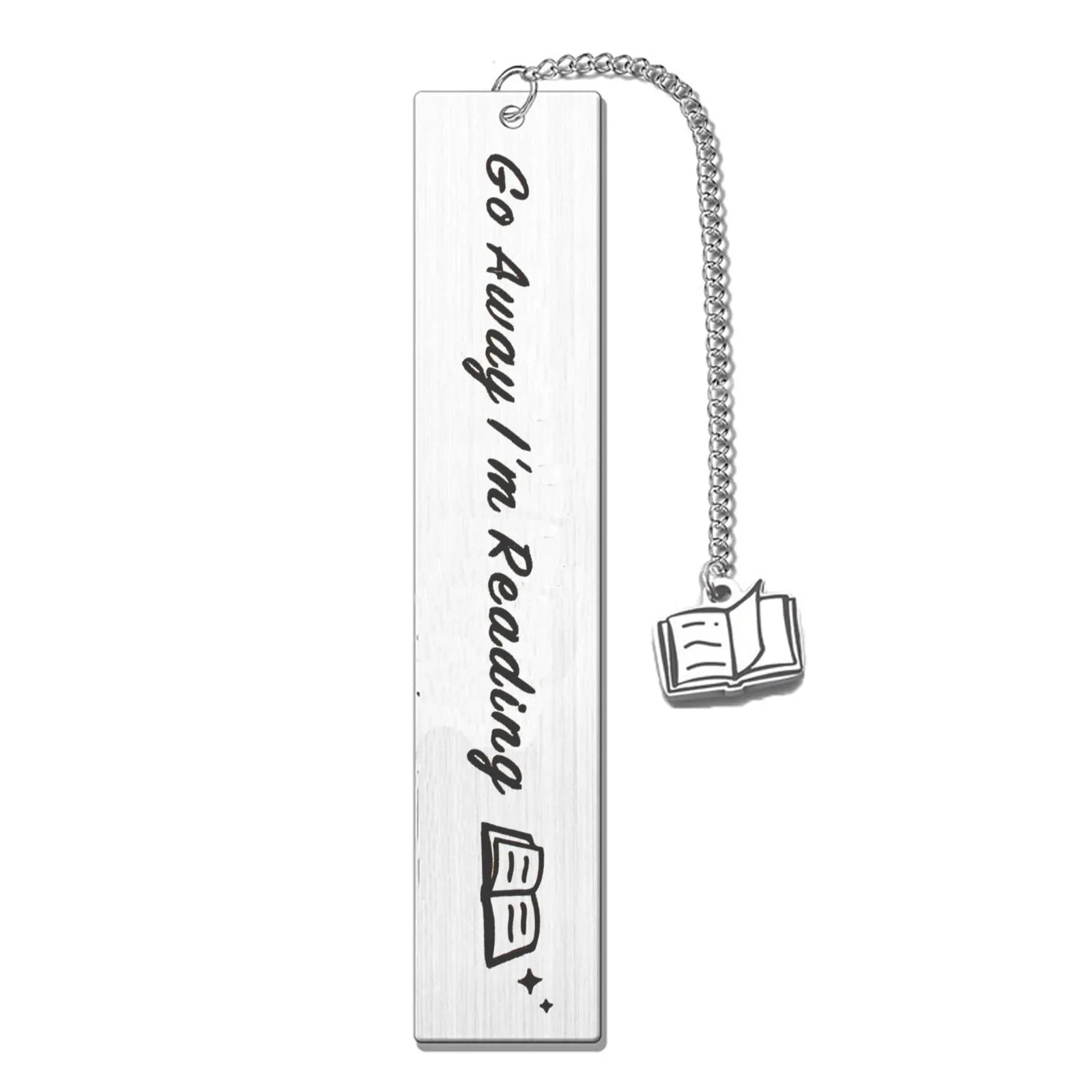 Stainless steel bookmark with tassel decoration measuring 13cm by 2.6cm