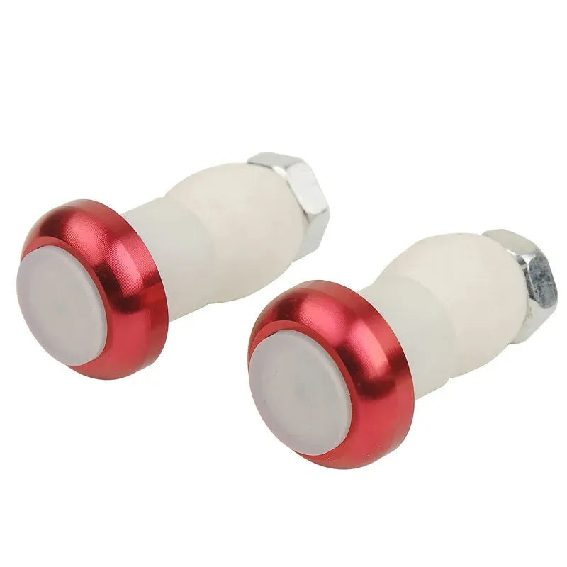 Aluminium alloy bicycle handlebar end lights in anodised colours with red LED illumination