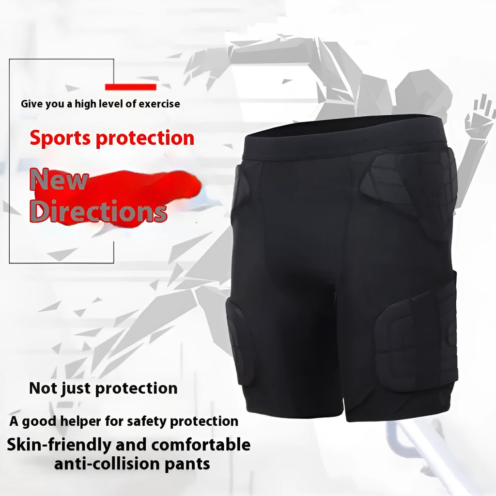 Black anti-collision sports pants for basketball and rugby with waist protection, sizes M to 2XL