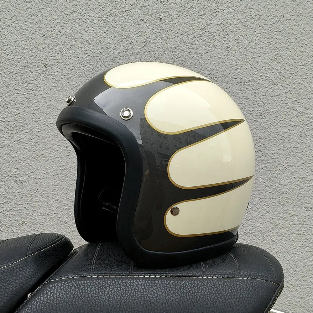 Retro-style motorcycle half helmet in cement grey with a glossy fibreglass shell on a plain background.