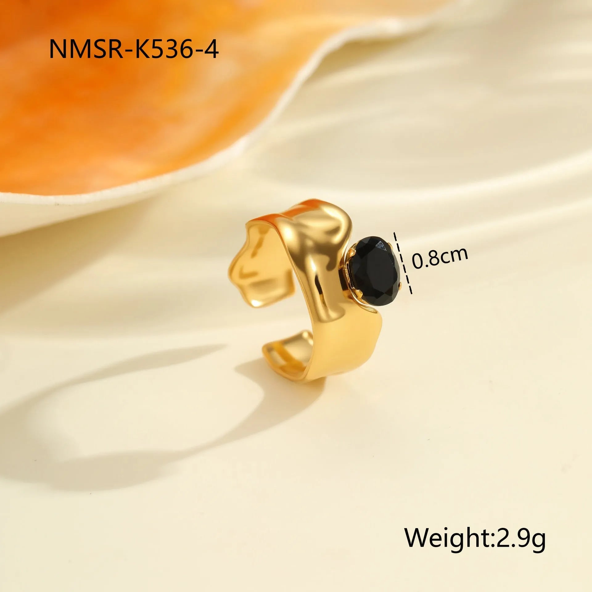 Adjustable open mouth women's ring with geometric design and zircon accents on stainless steel band