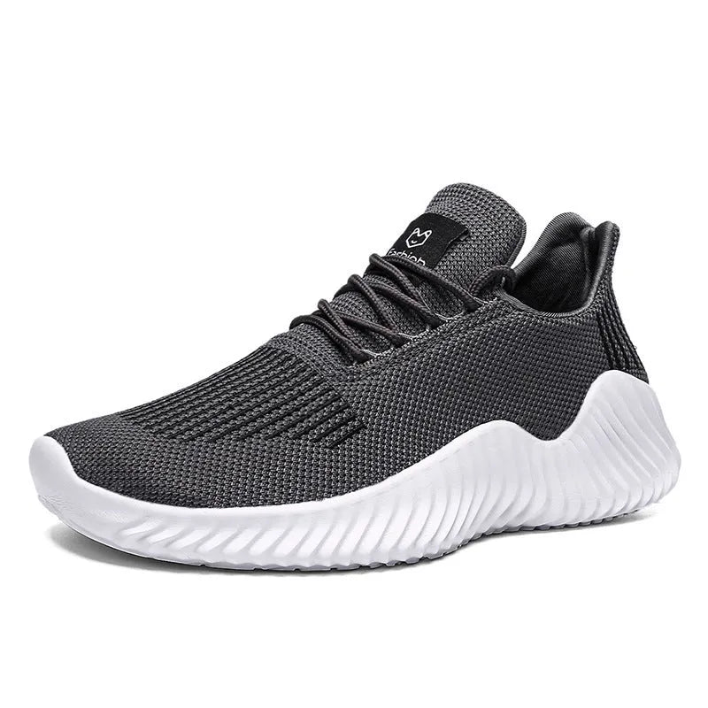 Breathable mesh casual sports shoes for men in black with front tie lacing and high top design