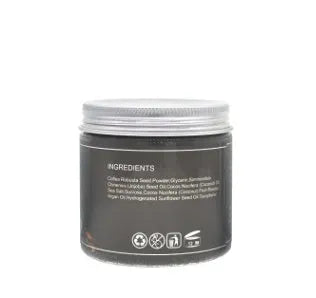 Coconut Oil Coffee Scrub Exfoliating Deep Cleansing Granules in a bowl with coffee grounds and coconut oil