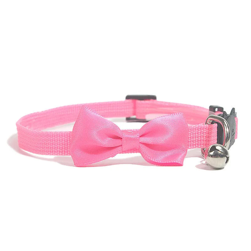Colourful nylon pet bow collar with bell attachment and adjustable strap for cats