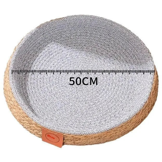 A woven rattan cat nest or pet bed shown in one of the four available sizes.