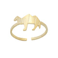 Stainless steel ring with gold electroplated lotus and moon-sun plant design, 9mm face width